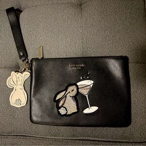 NWT Kate Spade New York BUNBUN BUNNY Pouch Wristlet Black Leather Rabbit